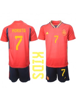Otroški Nogometna dresi replika Španija Alvaro Morata #7 Domači SP 2022 Kratek rokav (+ hlače)